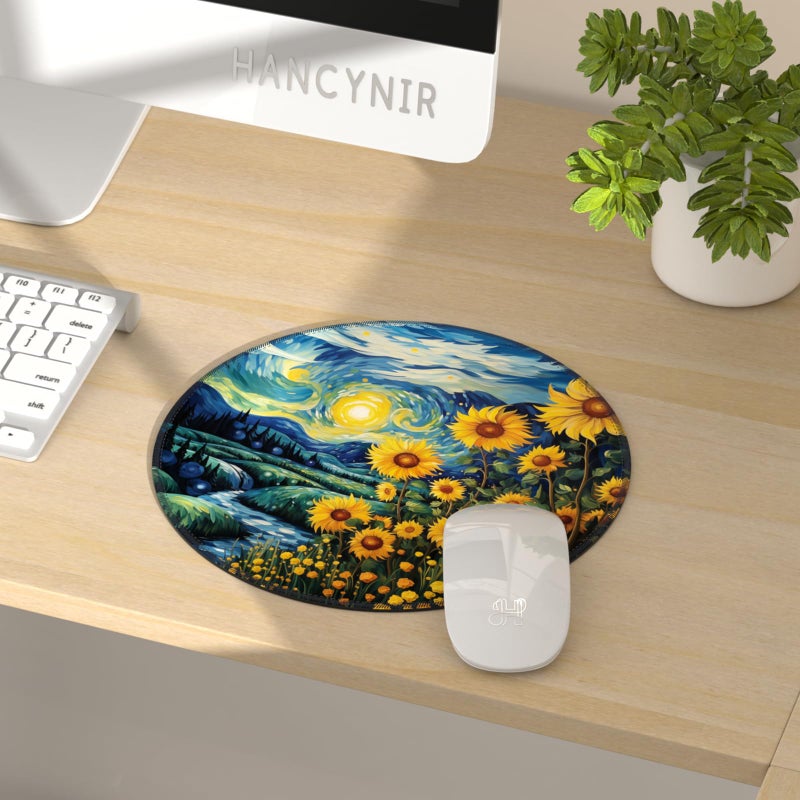 Hancynir Sunflower Mouse Pad for Desk, Floral Small Mousepad with Non-Slip Rubber Base, Round Travel Mouse Pads for Wireless Mouse Laptop, Computer Mouse Mat for Gaming Home Office Desk Accessories - Image 2